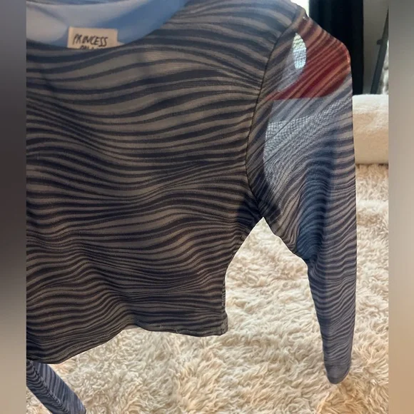 Princess Polly Blue Mesh Long Sleeve Top - Picture 3 of 6